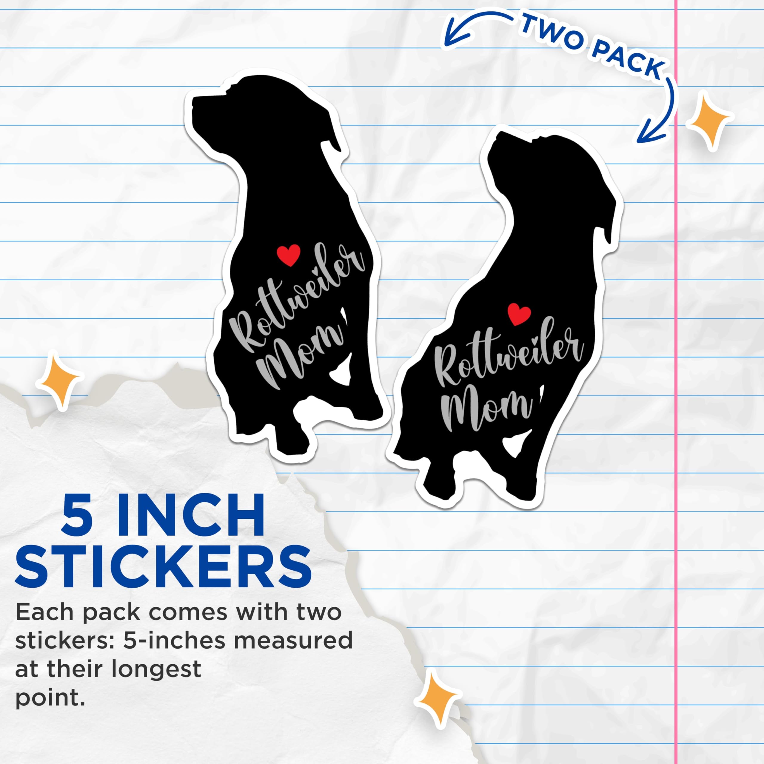 (2 Packs) Rottweiler Mom Stickers - Rottweiler Dog Breed Decals - 5 Inches On Longest Side - Premium Vinyl Decal - Sticks to Any Smooth Flat Surface - Made in USA - BMCS2517