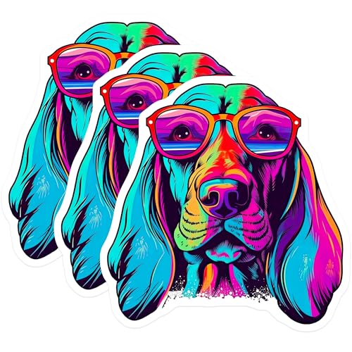 (3 Pack) Cool Dog Decals - Sunglasses Puppy - Pop Art Pet - 3 Inches On Longest Side - Easy Peel & Apply - Made in USA - 3MCS6005