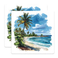 (2 Pack) Tropical Beach Magnets - Palm Tree Island Scenery - Ocean Wave Decor - Coastal Watercolor Art Print - 5 Inches On Longest Side - Thick Durable Magnet - Made in USA - MAG23465