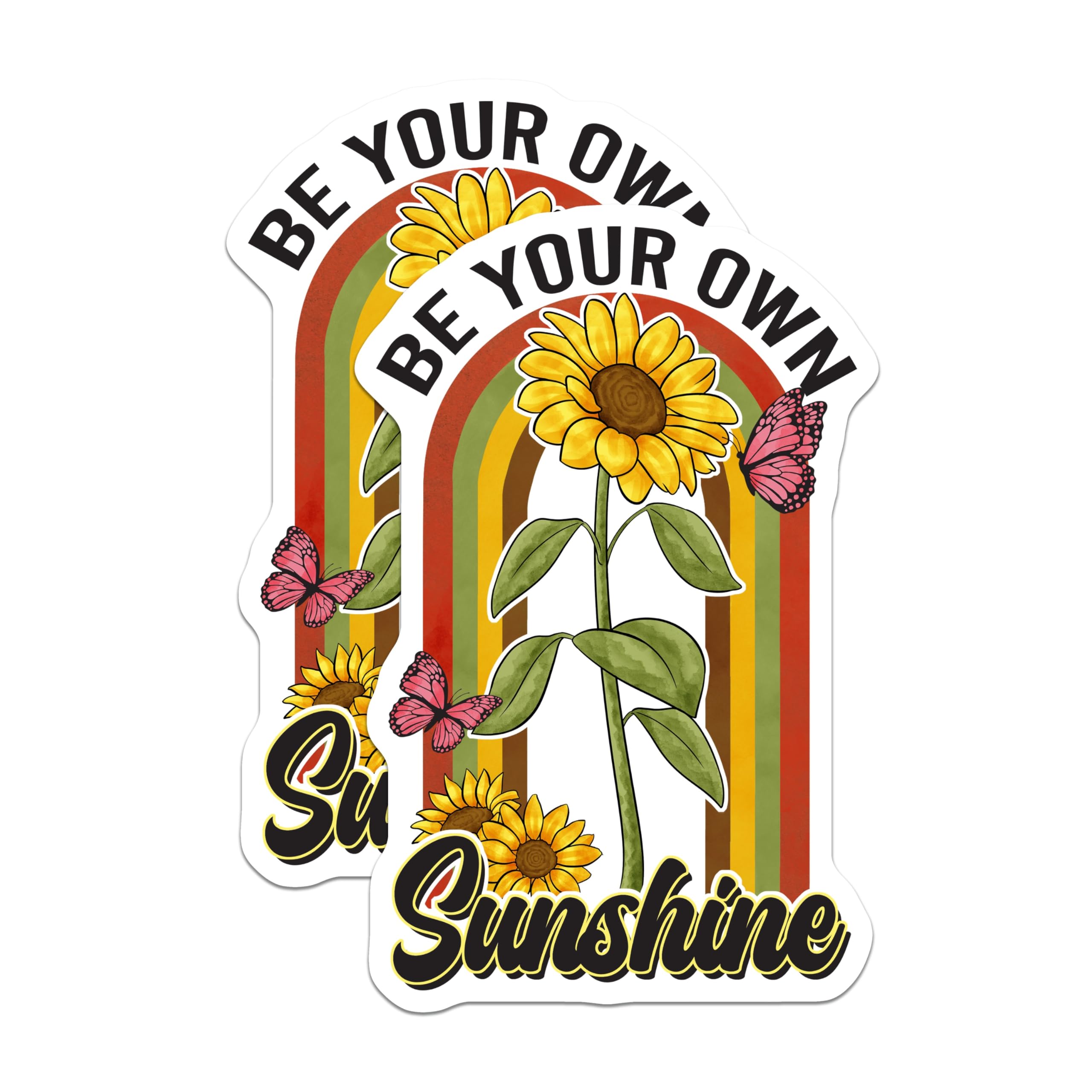 (2 Pack) Sunflower Magnets - Be Your Own Sunshine Quote - Uplifting Butterfly Rainbow Decor - Positive Affirmation Magnets - 5 Inches On Longest Side - Thick Durable Magnet - Made in USA - MAG19456
