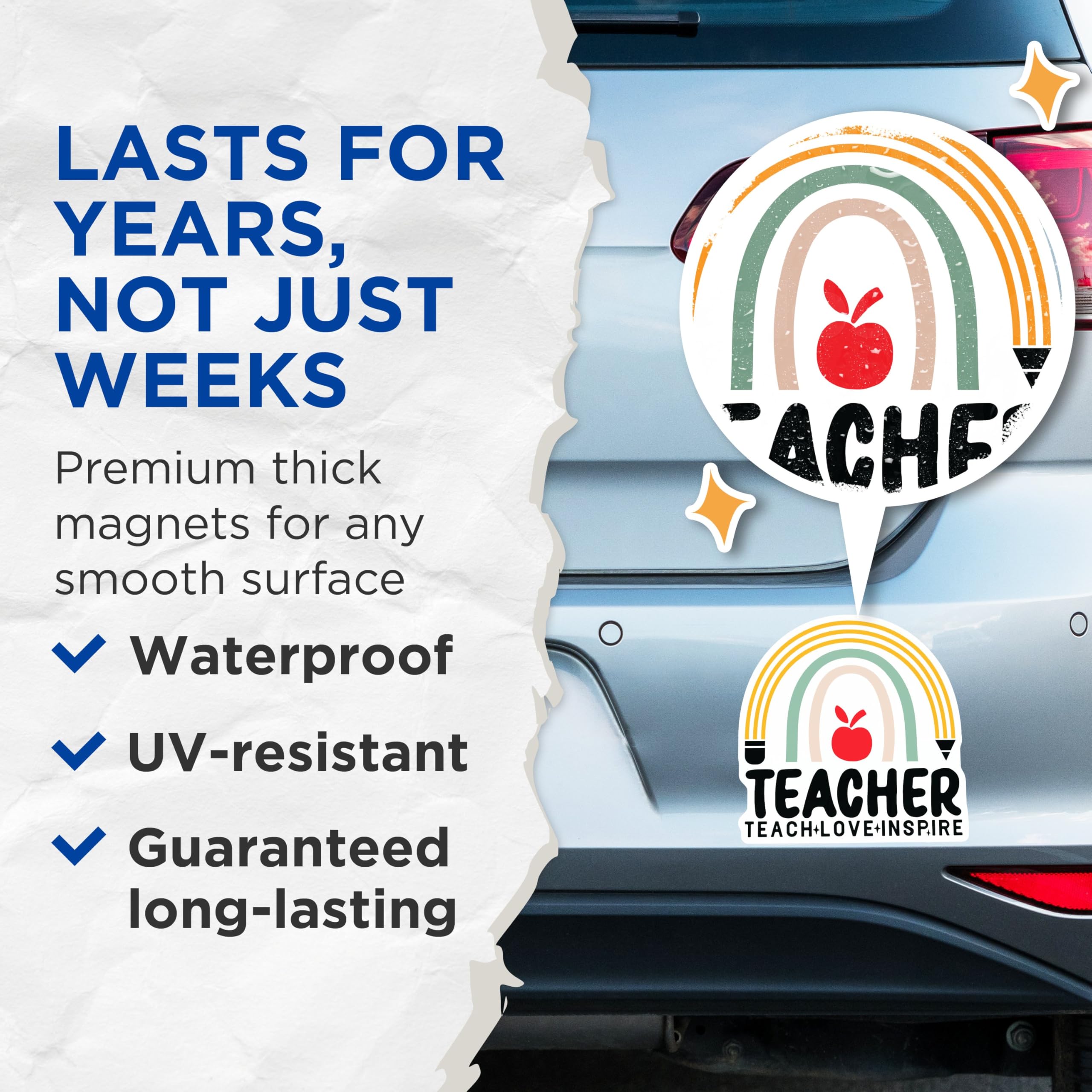 (2 Pack) Teacher Teach Love Inspire Magnets - Rainbow Teacher Decoration - Apple Pencil Teacher - 5" On Longest Side - for Cars, Refrigerators, Lockers - Made in USA BMCS3106