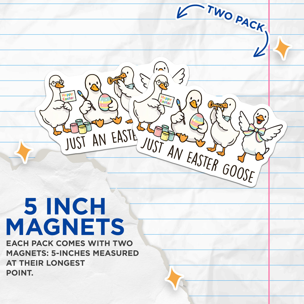 (2 Pack) Easter Goose Magnets - Cute Springtime Animal Art - Funny Fridge Decor - Kawaii Kitchen Organizer - 5 Inches On Longest Side - Thick Durable Magnet - Made in USA - MAG38829