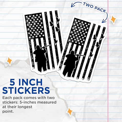 (2 Pack) Hunting Silhouette Stickers - American Flag Sticker - Patriotic Decal - Wildlife Hunting Decal - 5" On Longest Side - Sticks to Smooth Flat Surfaces - Made in USA - BMCS5074