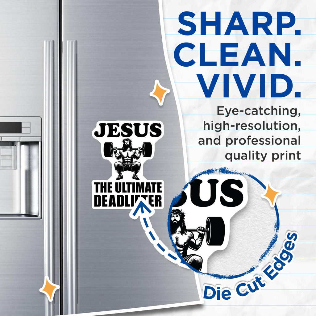(2 Pack) Jesus The Ultimate Deadlifter Magnets - Christian Weightlifting Humor Decor - Powerlifting Faith Motivation Art - 5 Inches On Longest Side - Thick Durable Magnet - Made in USA - MAG23408