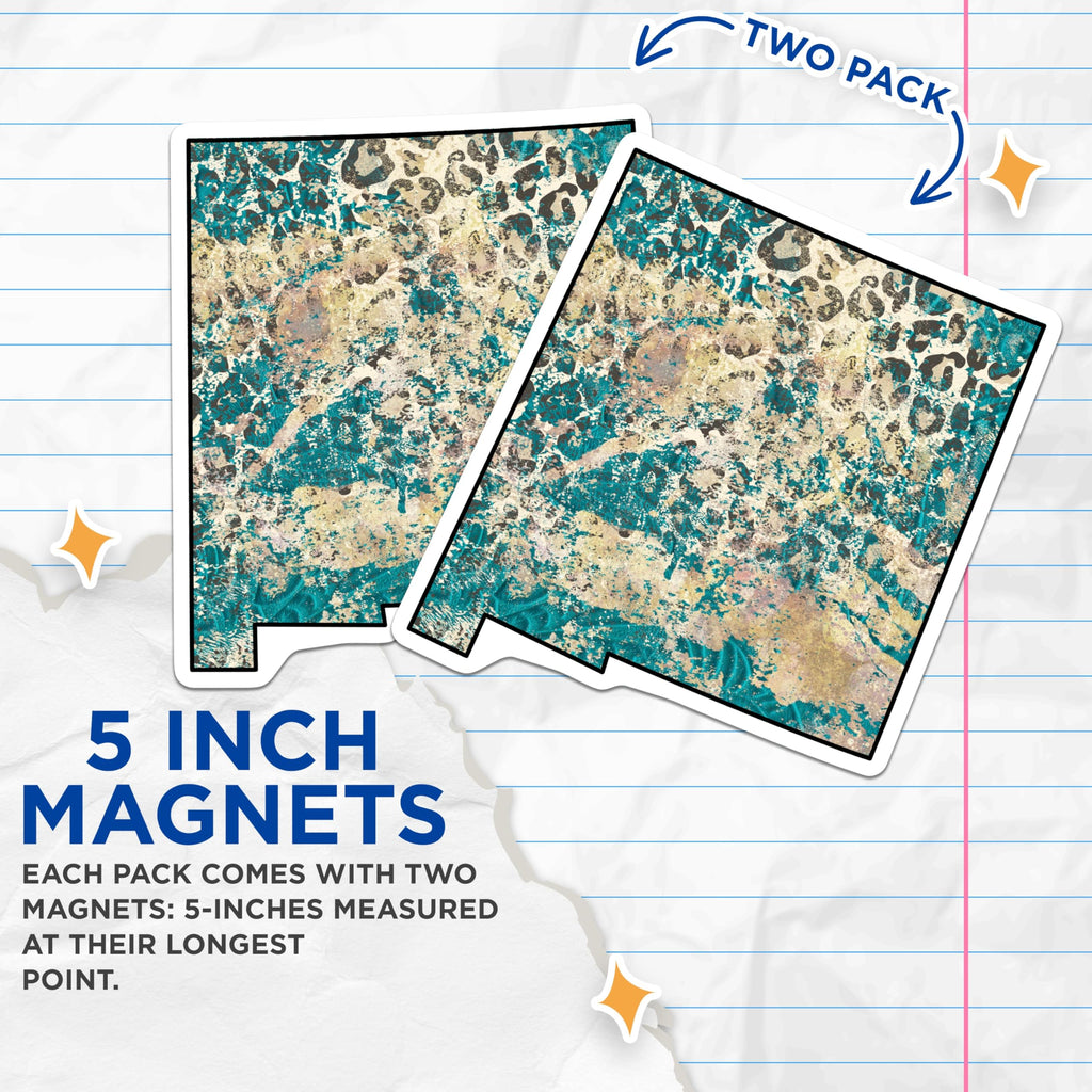 (2 Pack) New Mexico Map Magnets - Turquoise - Tan - Home Decor - 5" On Longest Side - Premium Magnet - for Cars, Refrigerators, Toolboxes, Lockers - Made in USA - MAG17381