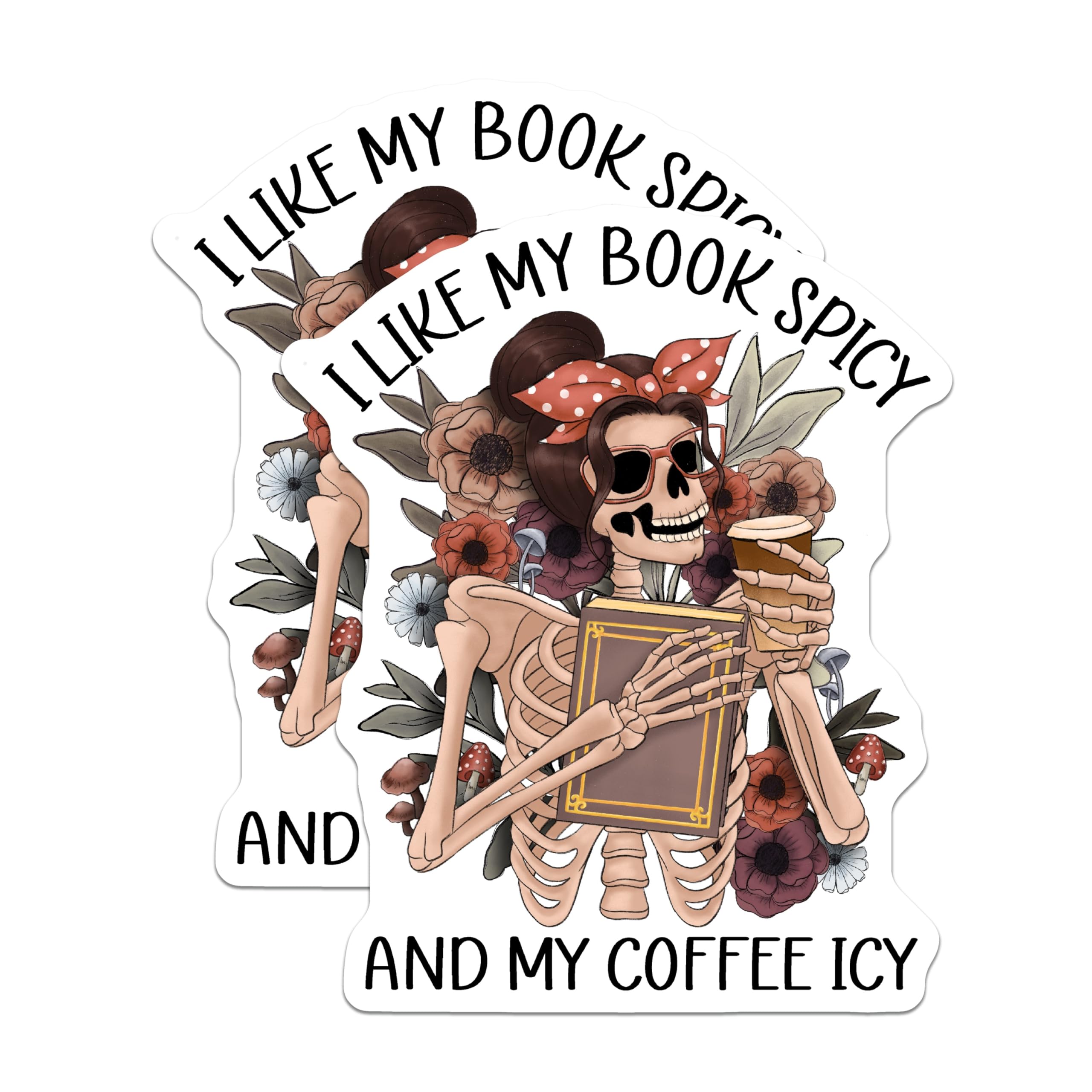 (2 Pack) Spicy Book ICY Coffee Magnets - Skeleton Reader - Book Lover Magnet - 5" On Longest Side - Premium Magnet - for Cars, Refrigerators, Toolboxes, Lockers - Made in USA - MAG14610