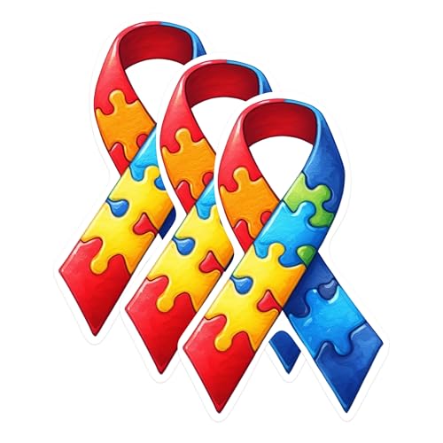 (3 Pack) Autism Awareness Decals - Jigsaw Ribbon Stickers - Laptop Autism Decal - 3 Inches On Longest Side - Easy Peel & Apply - Made in USA - 3MCS0998