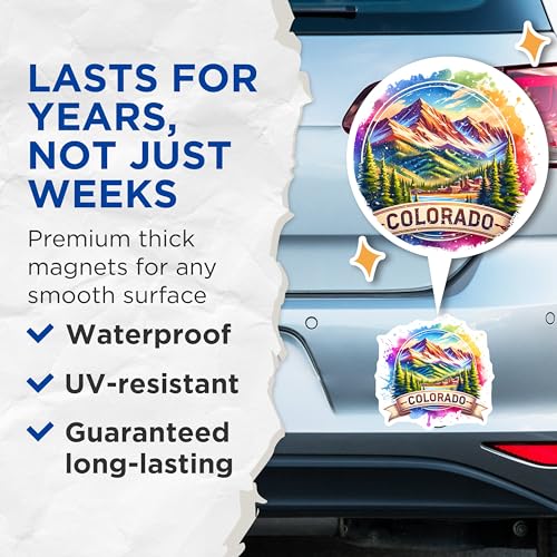 (2 Pack) Colorado Mountains Magnets - Scenic Nature Landscape - Vibrant Mountain Scene - Travel Souvenir - 5" On Longest Side - for Cars, Fridges, Toolboxes - Made in USA - MAG6772