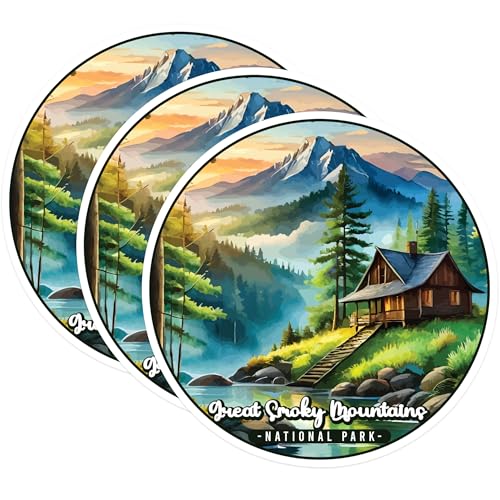 (3 Pack) Smoky Mountains Decals - National Park Sticker - Cabin Landscape Decals - 3 Inches On Longest Side - Easy Peel & Apply - Made in USA - 3MCS0468