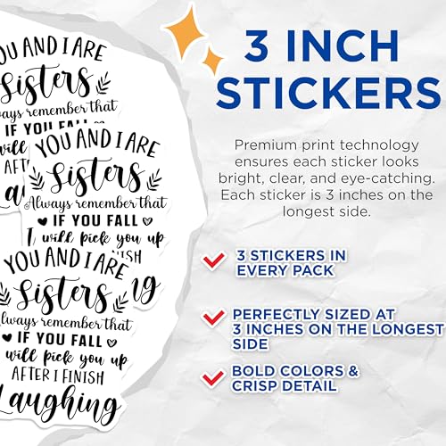 (3 Pack) Sister Quote Decals - Funny Sister Decals - Sister Laptop Decal - 3 Inches On Longest Side - Easy Peel & Apply - Made in USA - 3MCS5000