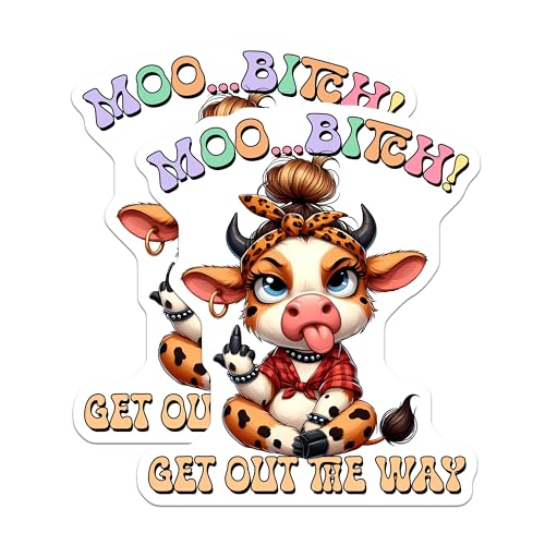 (2 Pack) Funny Cow Stickers - Sassy Animal Stickers - Cute Farm Animal Decals - 5" On Longest Side - Sticks to Smooth Flat Surfaces - Made in USA - BMCS3783