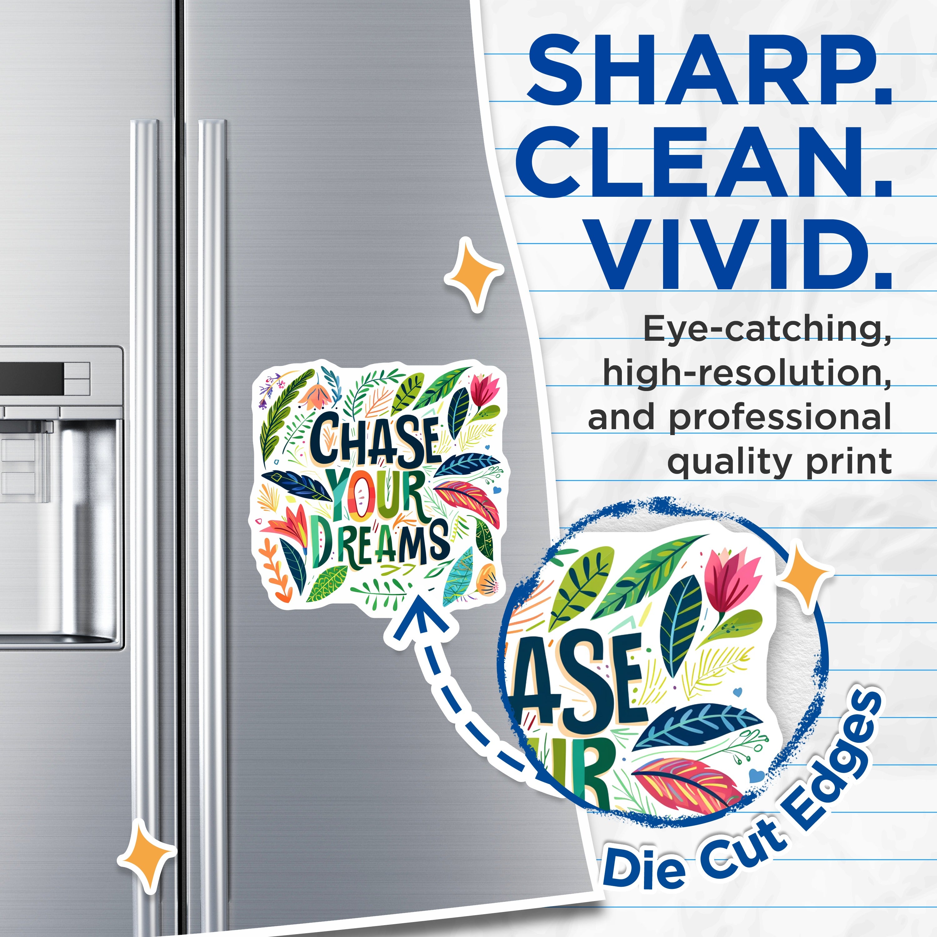 (2 Pack) Chase Your Dreams Magnets - Inspirational Quote Decor - Botanical Art Fridge Locker - Positive Affirmation Magnet - 5 Inches On Longest Side - Thick Durable Magnet - Made in USA - MAG38190