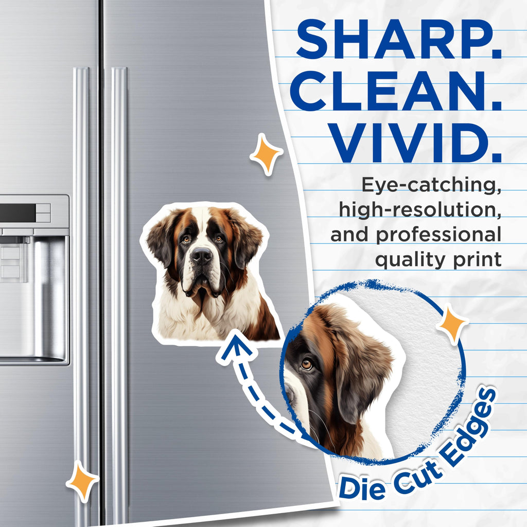 (2 Pack) Saint Bernard Magnets - Dog Lover Home Decor - Large Breed Pet Appreciation - Animal Portrait Refrigerator Accessory - 5 Inches On Longest Side - Thick Durable Magnet - Made in USA - MAG30440