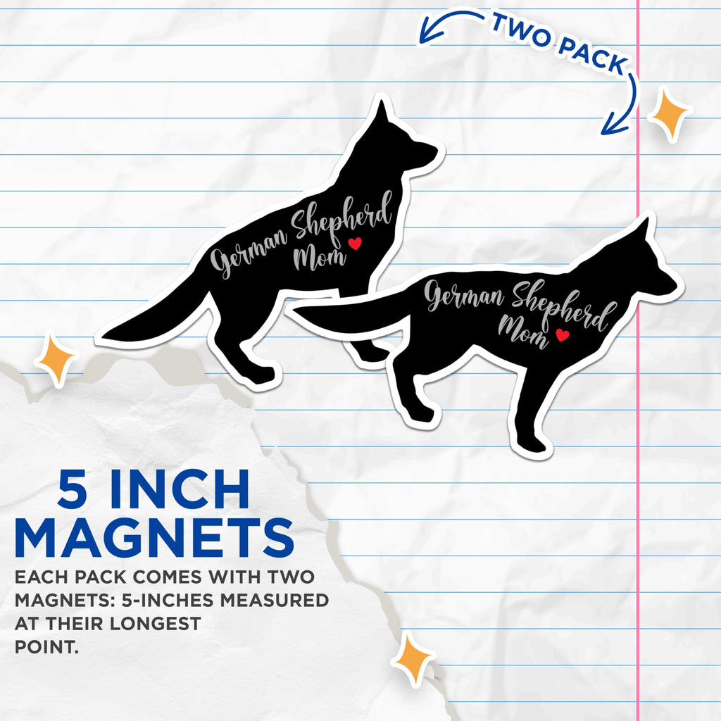 (2 Packs) German Shepherd Magnets - German Shepherd Dog Breed Magnets - 5 Inches On Longest Side - Premium Magnet - for Fridges, Toolboxes, Cars - Made in USA - MAG2474
