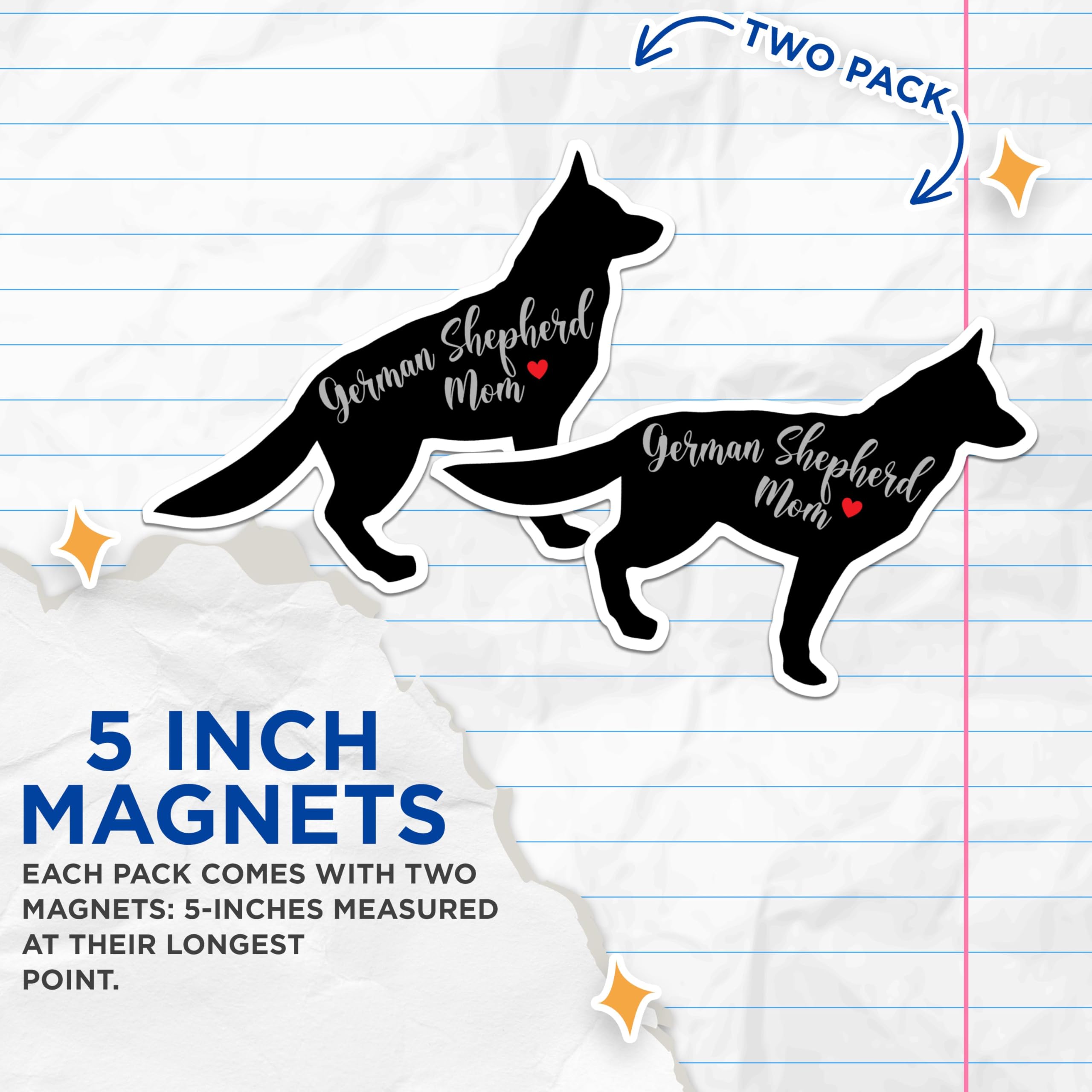 (2 Packs) German Shepherd Magnets - German Shepherd Dog Breed Magnets - 5 Inches On Longest Side - Premium Magnet - for Fridges, Toolboxes, Cars - Made in USA - MAG2474