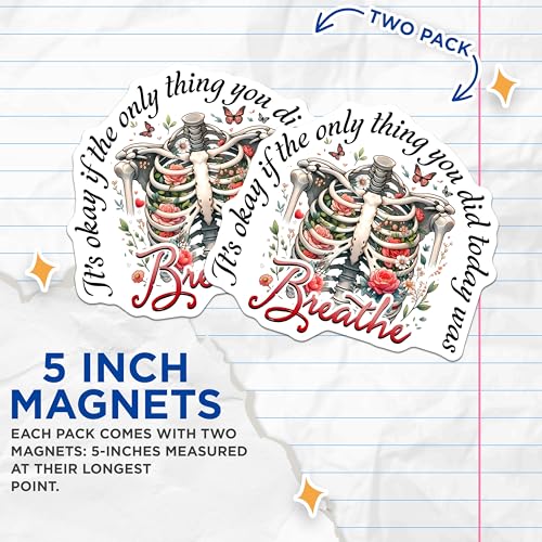 (2 Pack) Inspirational Skeleton Magnets - Floral Ribcage Design - Daily Reminder Decor - 5" On Longest Side - for Cars, Fridges, Toolboxes - Made in USA - MAG7385