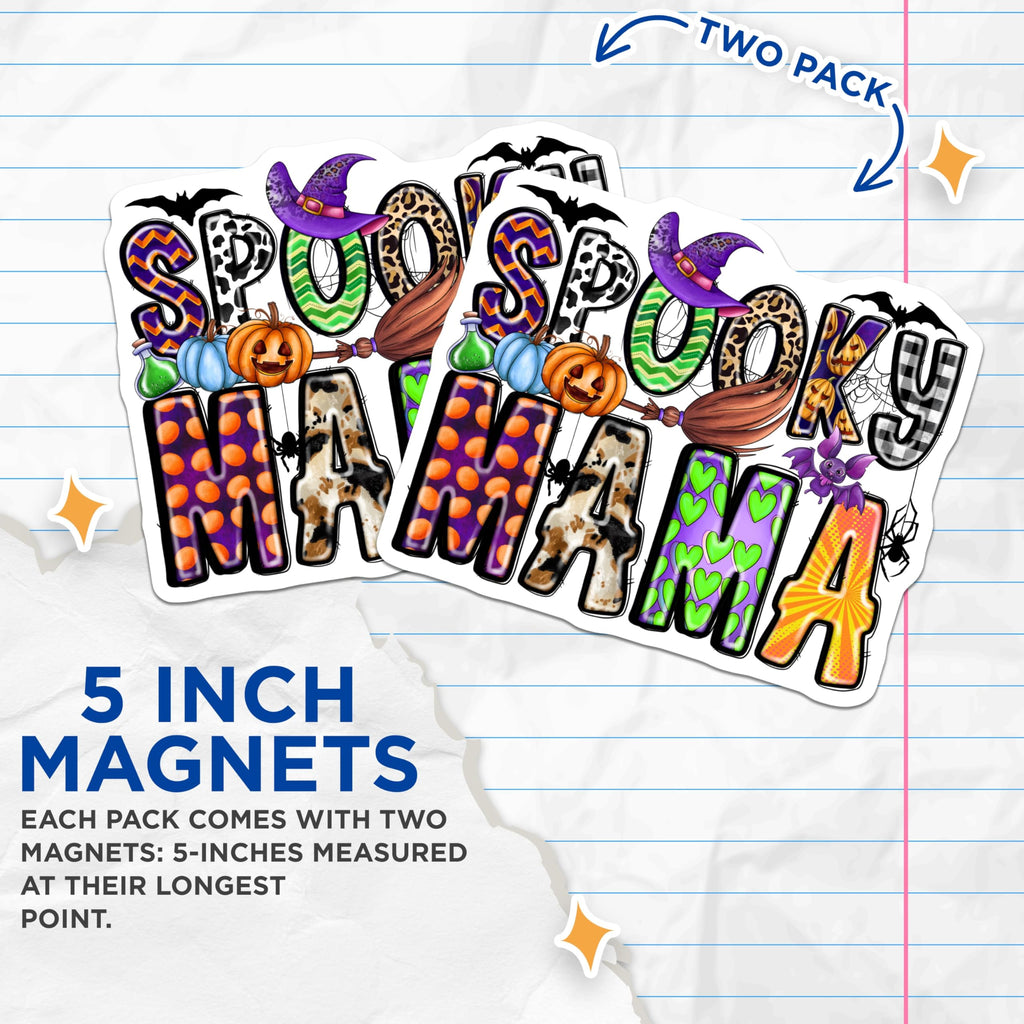 (2 Pack) Spooky Mama Magnets - Halloween Refrigerator Decor - Cute Fall Season Mom - 5 Inches On Longest Side - Thick Durable Magnet - Made in USA - MAG30903