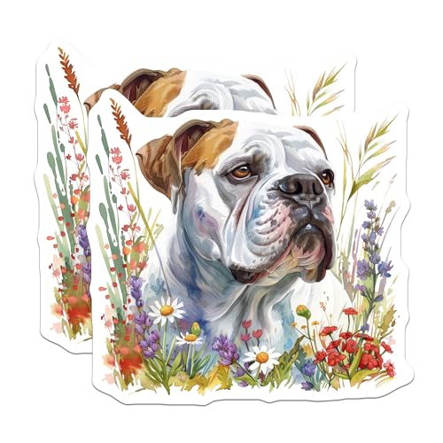 (2 Pack) Bulldog Flower Garden Magnets - Pet Lover - Colorful Dog Art - 5" On Longest Side - for Cars, Fridges, Toolboxes - Made in USA - MAG6580