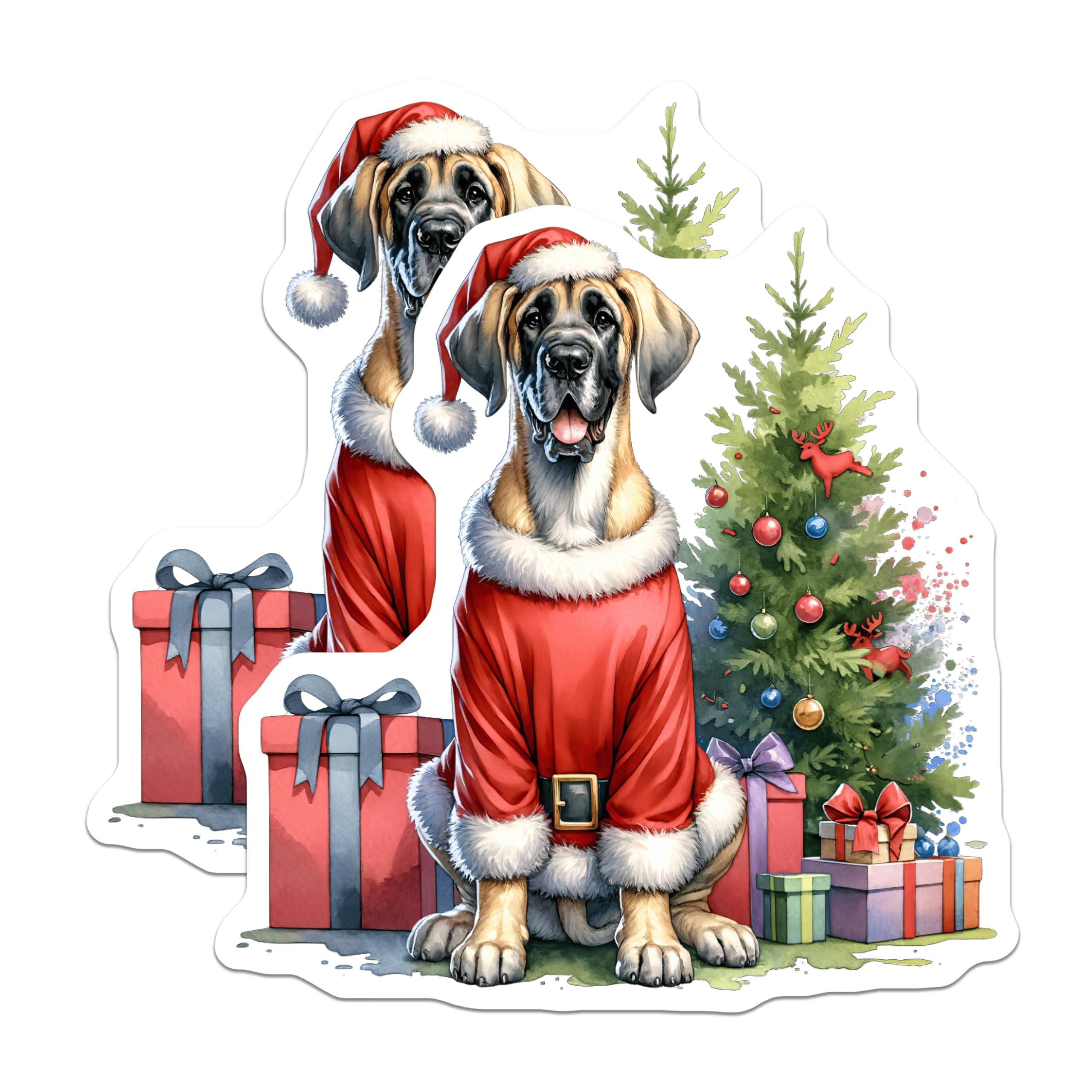 (2 Pack) Great Dane Christmas Magnets - Santa Dog Holiday Decor - Pet Lover Refrigerator Art - 5 Inches On Longest Side - Thick Durable Magnet - Made in USA - MAG27443