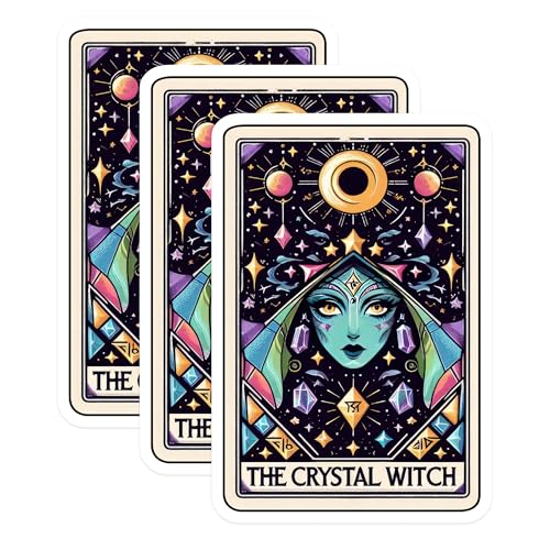 (3 Pack) Crystal Witch Decals - Tarot Card Sticker - Laptop Stickers - 3 Inches On Longest Side - Easy Peel & Apply - Made in USA - 3MCS4144