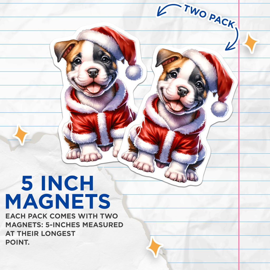 (2 Pack) Christmas Puppy Magnets - Cute Santa Dog Refrigerator - Festive Animal Holiday Decor - 5 Inches On Longest Side - Thick Durable Magnet - Made in USA - MAG26554