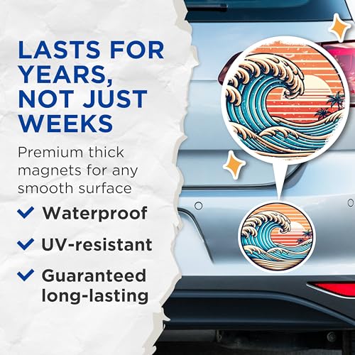 (2 Pack) Ocean Wave Magnets Magnets - Summer Beach Palm Tree - Vacation Home Decor - 5" On Longest Side - Made in USA - Sticks to Refrigerators & Metal Surfaces - MAG9021