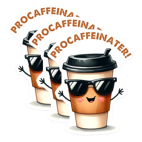 (3 Pack) Procaffeinator Decals - Coffee Lover Decals - Laptop Decal - 3 Inches On Longest Side - Easy Peel & Apply - Made in USA - 3MCS2060