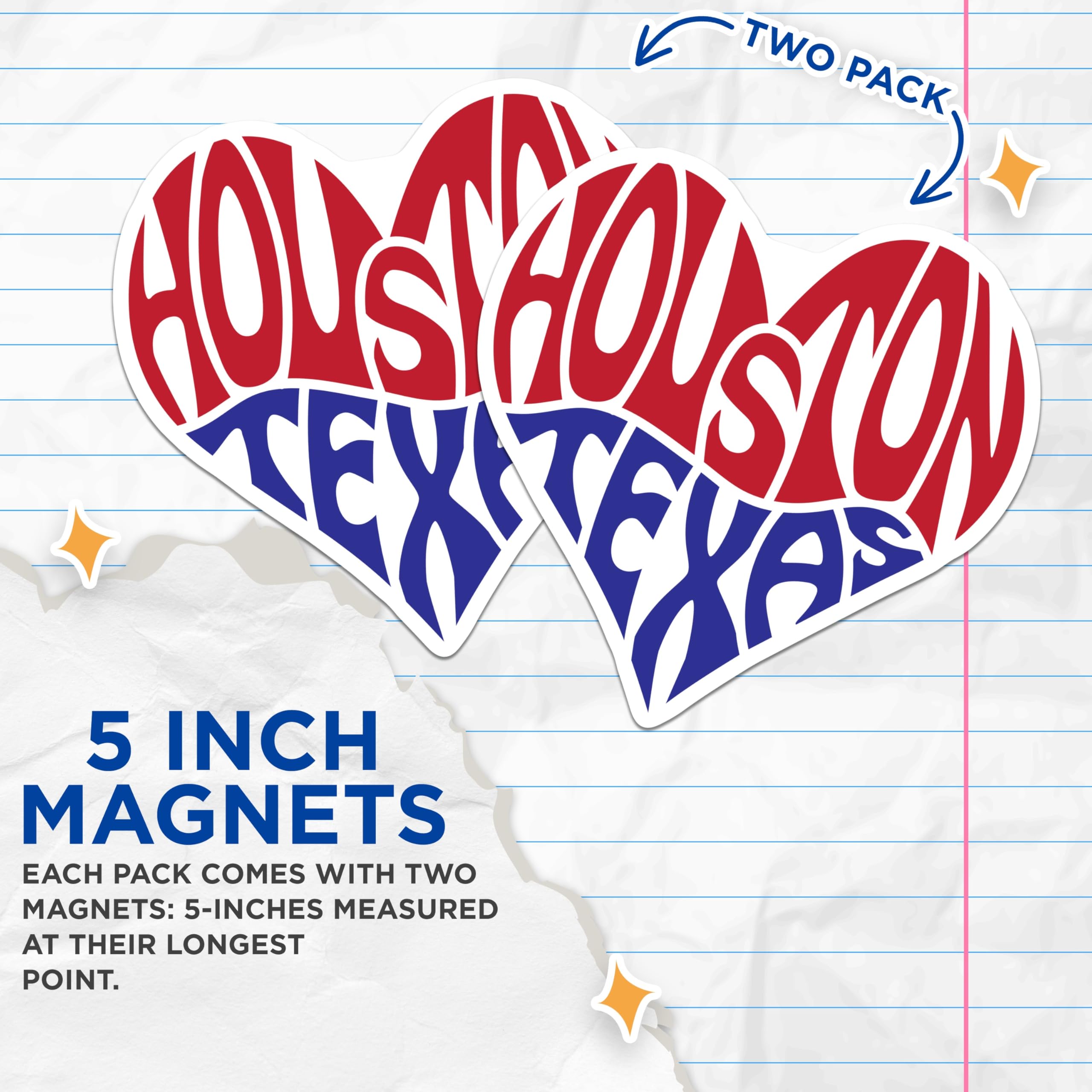 (2 Pack) Houston Texas Heart Magnets - City Souvenir - Red and Blue Texas Decor - 5" On Longest Side - Premium Magnet - for Cars, Refrigerators, Toolboxes, Lockers - Made in USA - MAG17639