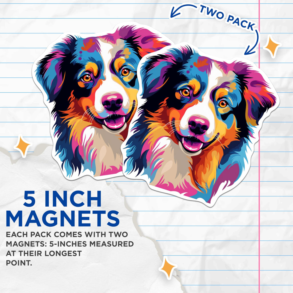 (2 Pack) Australian Shepherd Dog Breed Magnets - 5 Inches On Longest Side - Choose from Over 100 Dog Breeds - for Cars, Refrigerators, Toolboxes - Made in USA - MAG1761