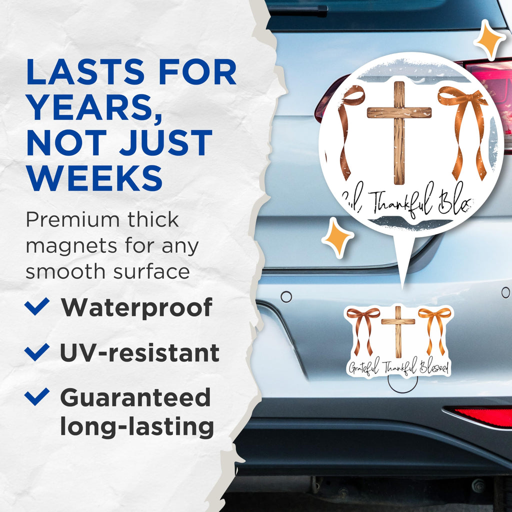 (2 Pack) Religious Cross Magnets - Grateful Thankful Blessed - Spiritual Decor Magnets - 5" On Longest Side - Premium Magnet - for Cars, Refrigerators, Toolboxes, Lockers - Made in USA - MAG15128