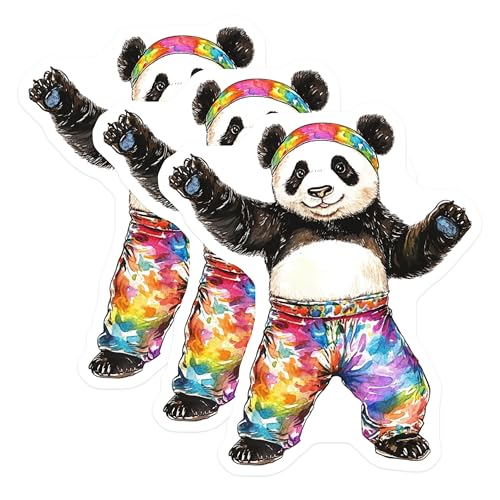(3 Pack) Panda Bear Decals - Rainbow Tie Dye - Laptop Decals - 3 Inches On Longest Side - Easy Peel & Apply - Made in USA - 3MCS8265
