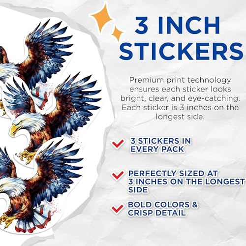 (3 Pack) Eagle Decals - Patriotic Decals - American Eagle Decal - 3 Inches On Longest Side - Easy Peel & Apply - Made in USA - 3MCS1103
