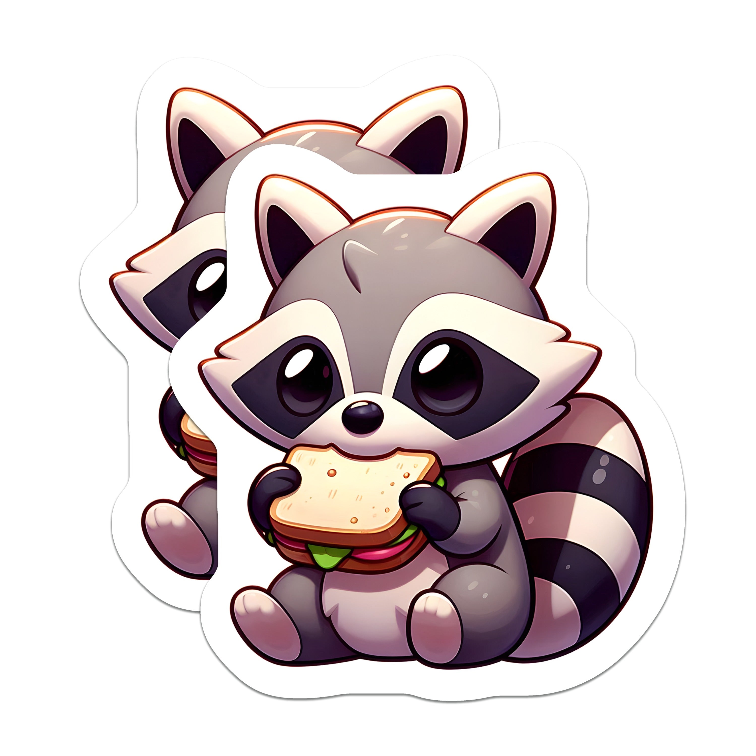 (2 Pack) Raccoon Magnets - Cute Animal Fridge Decor - Sandwich Lover Locker Accents - 5 Inches On Longest Side - Thick Durable Magnet - Made in USA - MAG37811