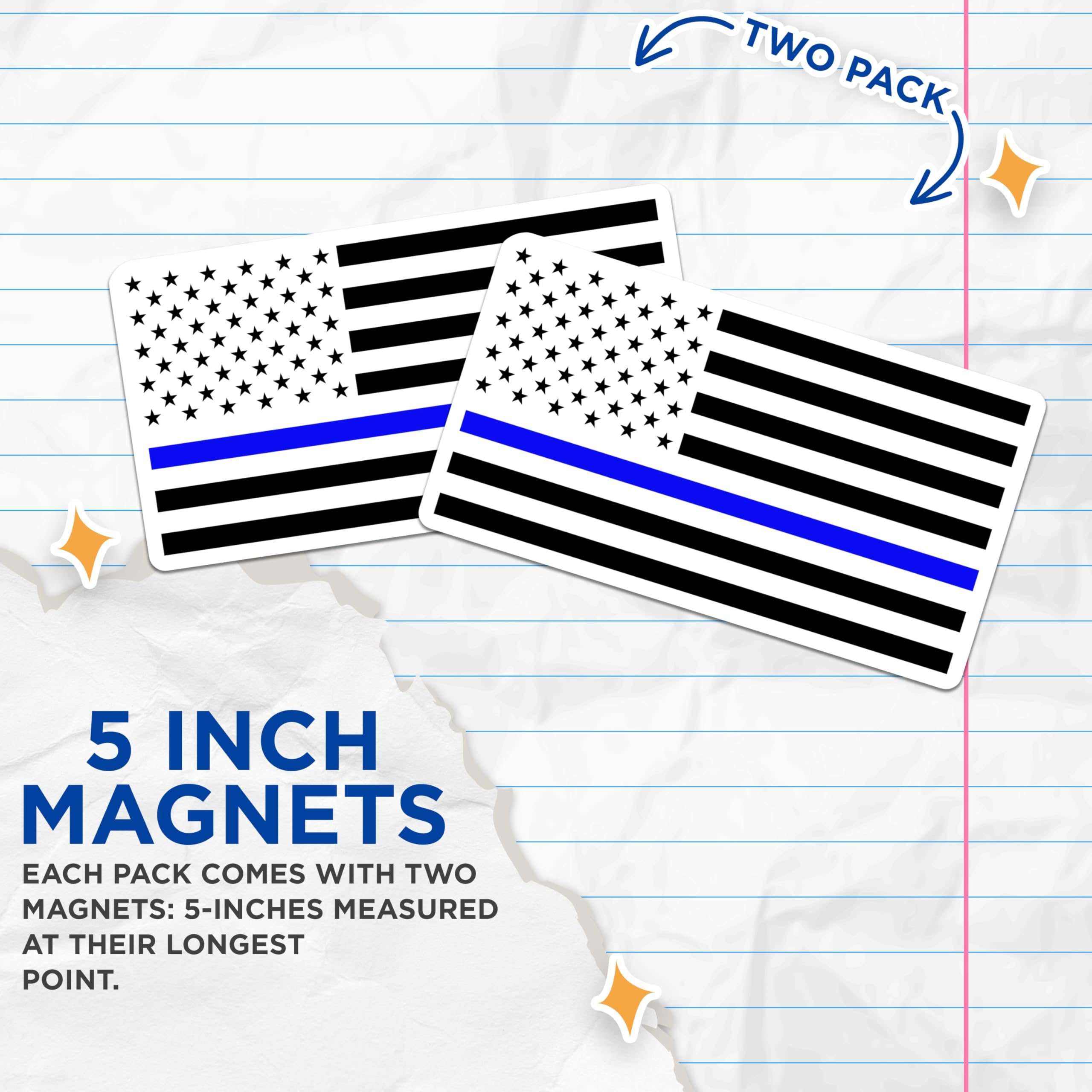 (2 Pack) Thin Blue Line Magnets - American Flag Police Support - Law Enforcement Honor Display - 5 Inches On Longest Side - Thick Durable Magnet - Made in USA - MAG21277