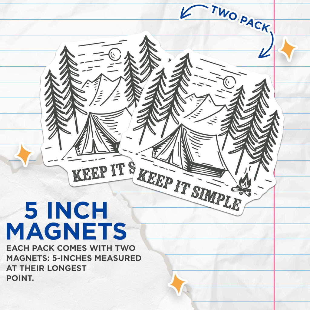 (2 Pack) Camping Scene Magnets - Tent Bonfire - Keep It Simple Decor - 5" On Longest Side - Premium Magnet - for Cars, Refrigerators, Toolboxes, Lockers - Made in USA - MAG18849