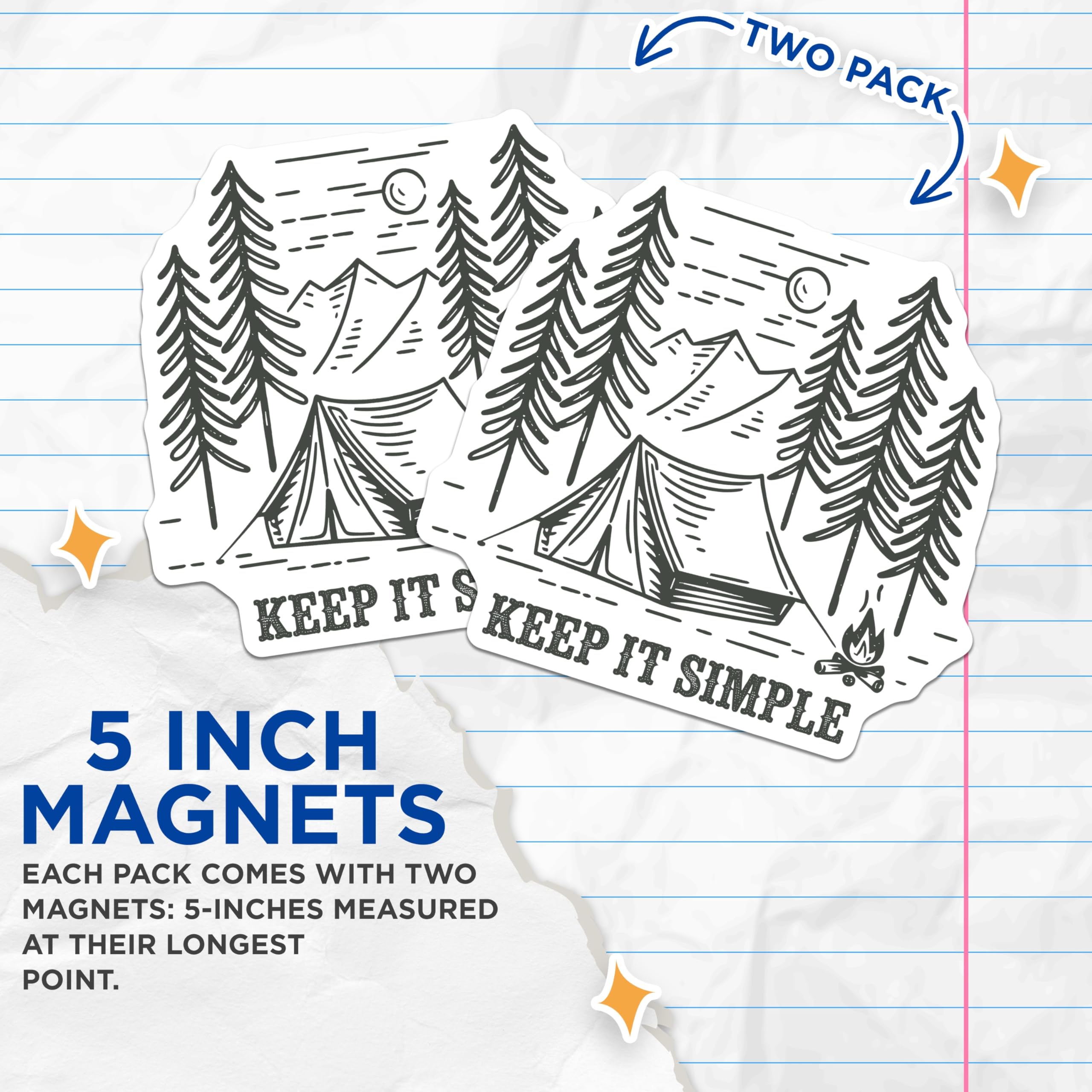 (2 Pack) Camping Scene Magnets - Tent Bonfire - Keep It Simple Decor - 5" On Longest Side - Premium Magnet - for Cars, Refrigerators, Toolboxes, Lockers - Made in USA - MAG18849