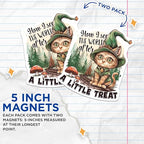 (2 Pack) Cat in Wizard Hat Magnets - Cute Cat Art - Whimsical Cat ation - Adorable Cat Illustration - 5" On Longest Side - for Cars, Fridges, Toolboxes - Made in USA - MAG4349