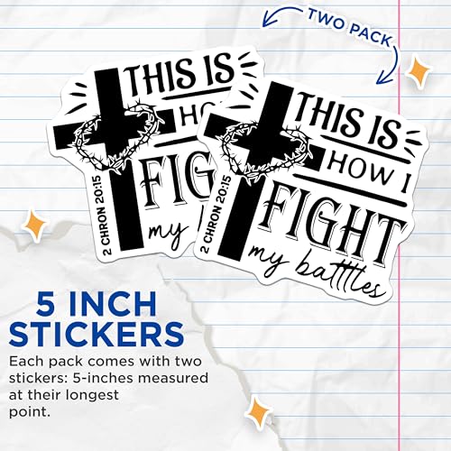 (2 Pack) Christian Inspirational Stickers - Religious Vinyl Decal - Motivational Faith Stickers - 5" On Longest Side - Sticks to Smooth Flat Surfaces - Made in USA - BMCS5628