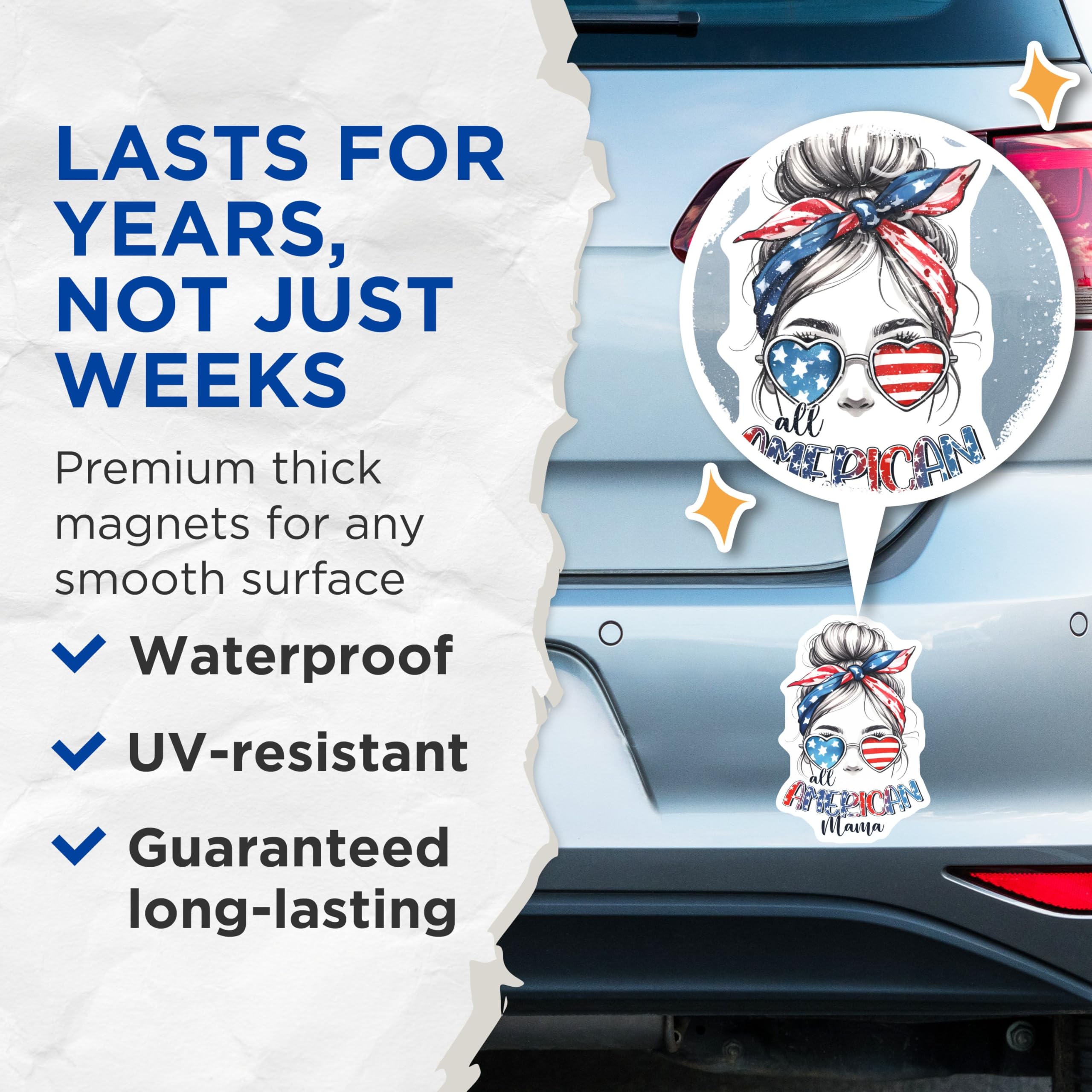 (2 Pack) All American Mama Magnets - USA Pride Decoration - 5" On Longest Side - for Cars, Fridges, Toolboxes - Made in USA - MAG7441
