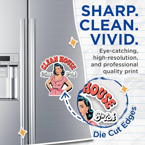 (2 Pack) Clean House Magnets - Sassy Kitchen Magnets - Retro Housewife Magnets - Funny Home Decor Magnets- 5" On Longest Side - for Fridges, Toolboxes, Cars - Made in USA - MAG2942
