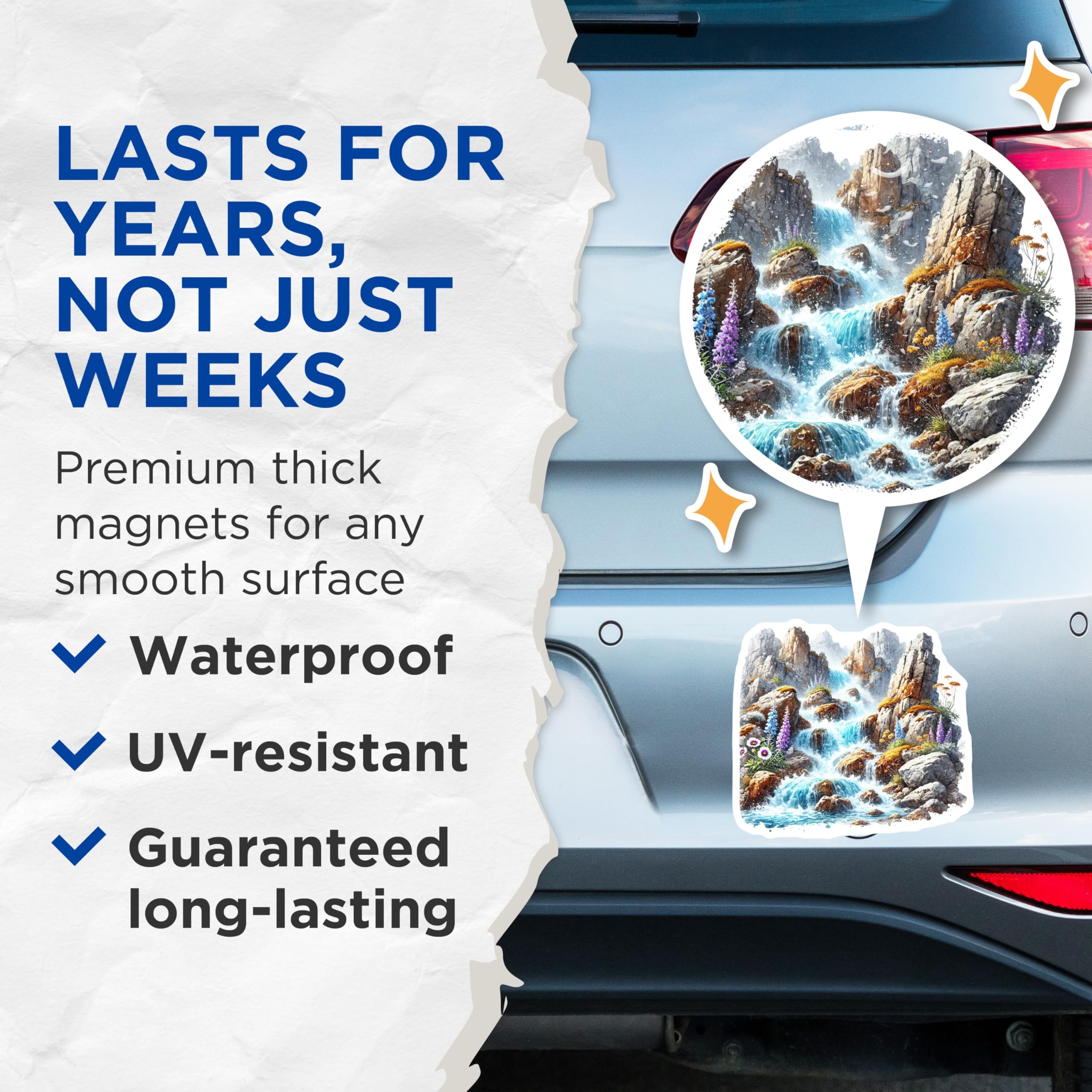 (2 Pack) Waterfall Magnets - Mountain Scenery Magnet - Nature Inspired Magnets - 5" On Longest Side - Premium Magnet - for Cars, Refrigerators, Toolboxes, Lockers - Made in USA - MAG18348