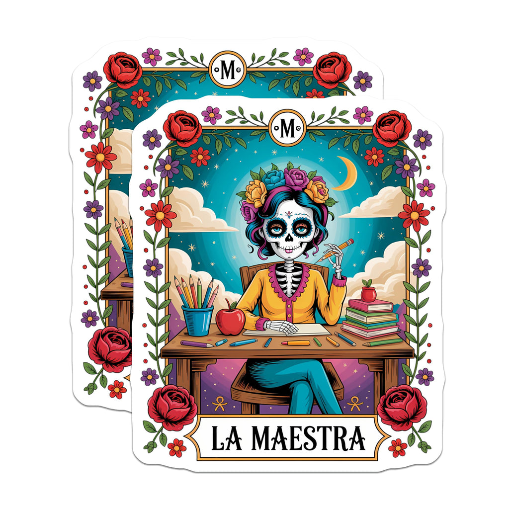 (2 Pack) La Maestra Magnets - Dia de Los Muertos Teacher - Calavera Folk Art Decor - 5 Inches On Longest Side - Thick Durable Magnet - Made in USA - MAG23018