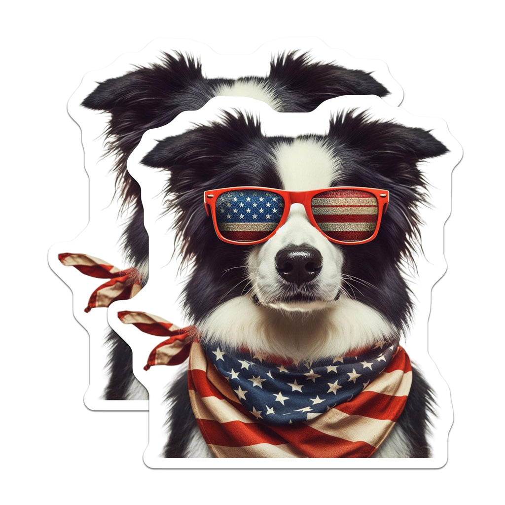 (2 Pack) Patriotic Dog Magnets - American Flag Sunglasses - Collie with Bandana - 5" On Longest Side - Premium Magnet - for Cars, Refrigerators, Toolboxes, Lockers - Made in USA - MAG14639