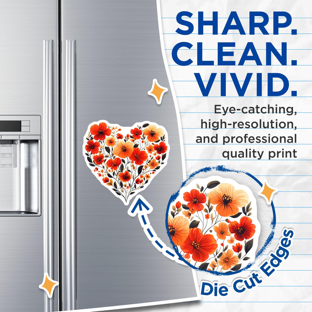 (2 Pack) Floral Heart Magnets - Botanical Fridge Decor - Poppy Flower Art - Spring Decor for Her - 5 Inches On Longest Side - Thick Durable Magnet - Made in USA - MAG28566