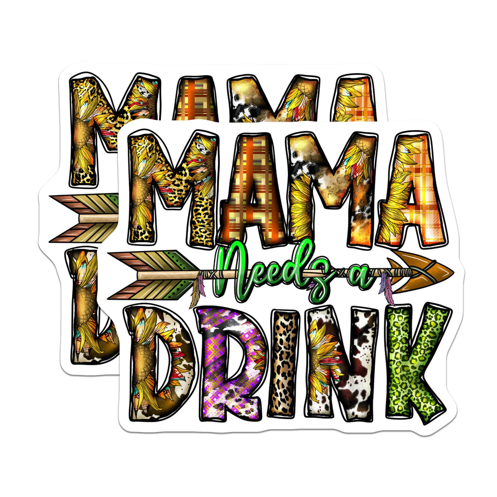 (2 Pack) Mama Needs A Drink Magnets - Funny Mom Life Sunflower - Leopard Cow Print Kitchen Decor - Refrigerator Accent - 5 Inches On Longest Side - Thick Durable Magnet - Made in USA - MAG30211