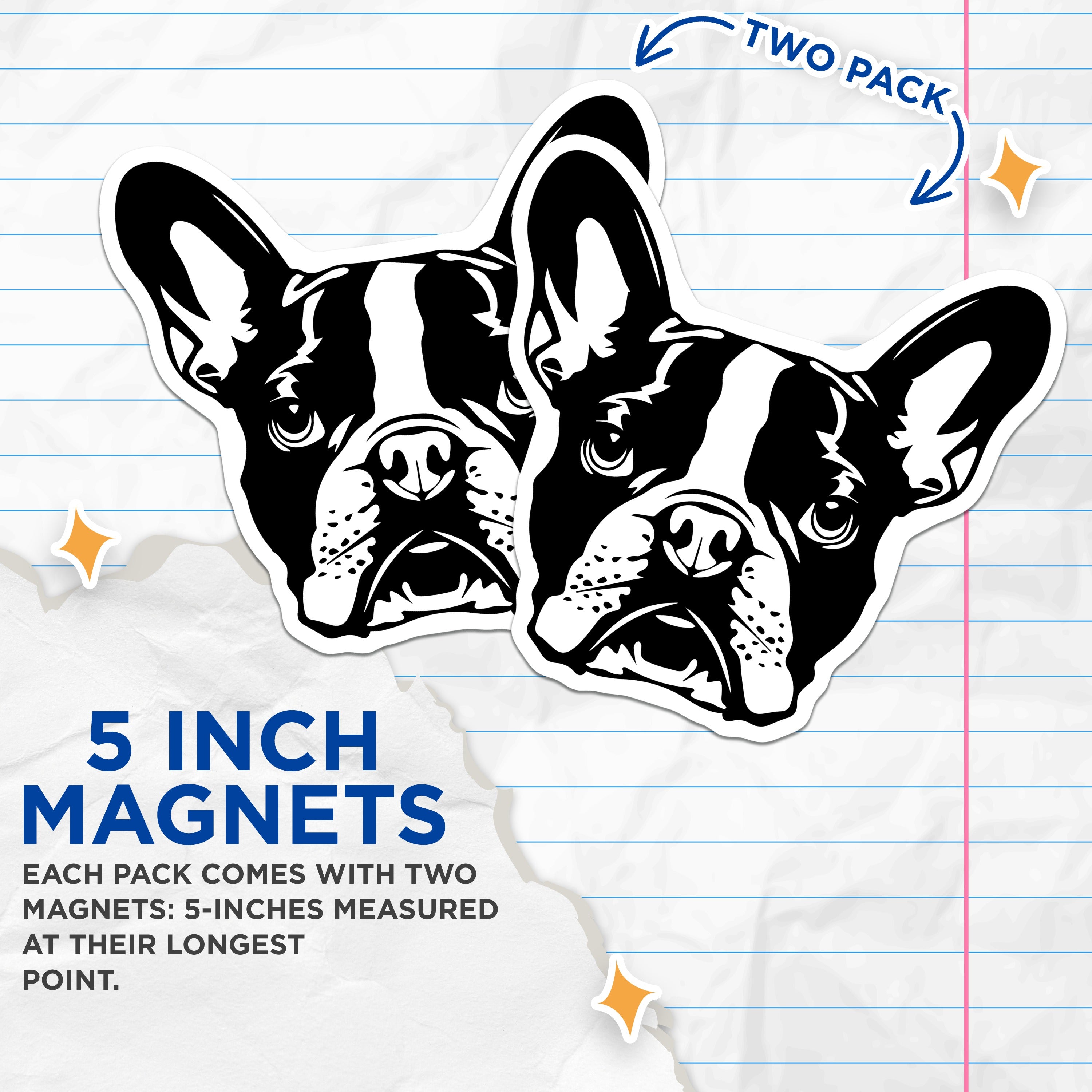 (2 Pack) French Bulldog Magnets - Frenchie Dog Lover Decor - Pet Owner Refrigerator Art - 5 Inches On Longest Side - Thick Durable Magnet - Made in USA - MAG38826