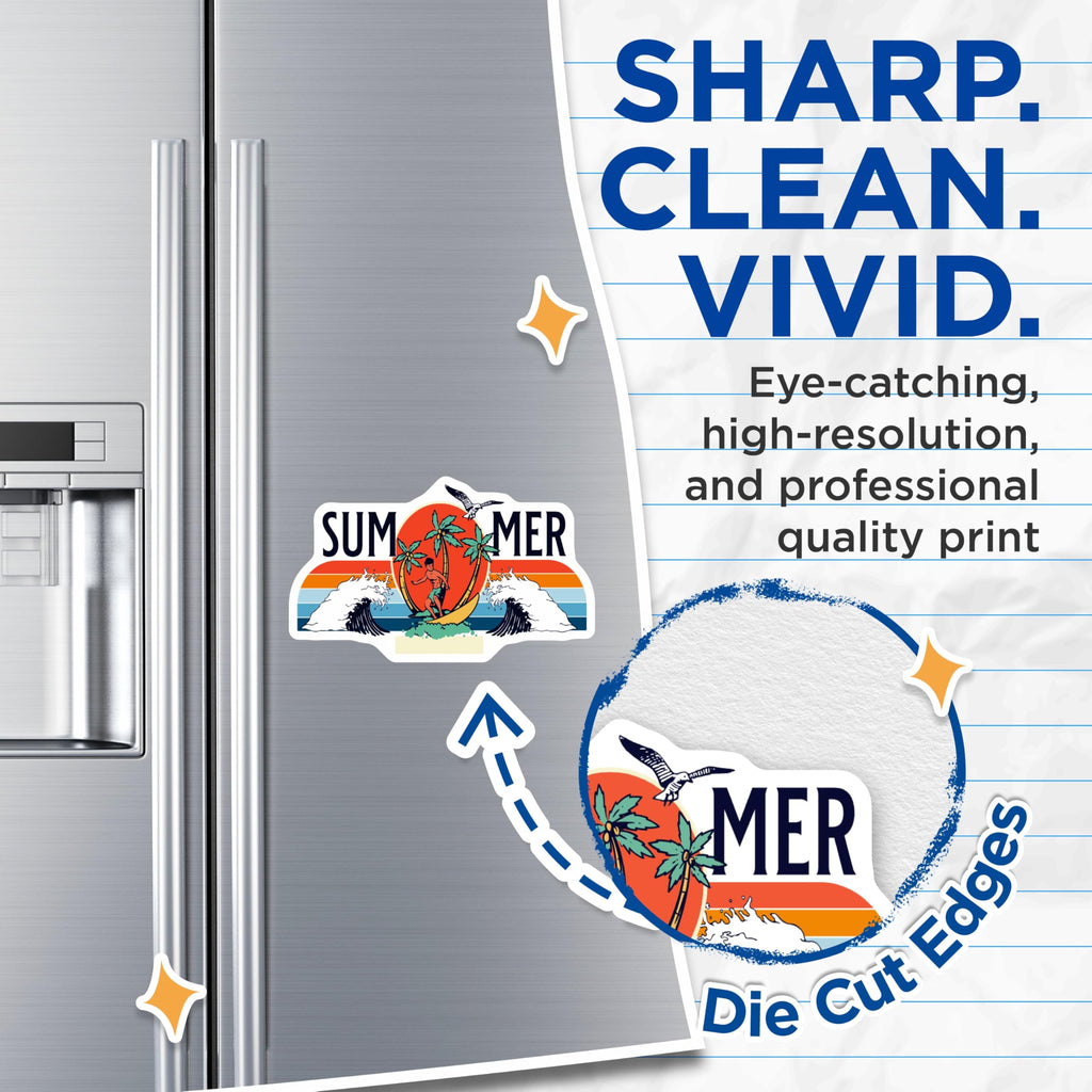 (2 Pack) Summer Surfing Magnets - Beach Scene Magnets - Tropical Palm Tree Fridge Magnets - 5" On Longest Side - Premium Magnet - for Cars, Refrigerators, Toolboxes, Lockers - Made in USA - MAG18683