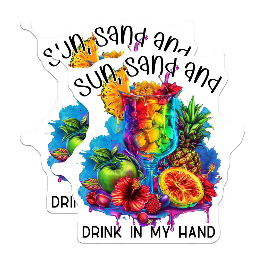 (2 Pack) Sun Sand Drink Magnets - Tropical Summer Vacation - Beach Bar Quote Refrigerator Decor - 5 Inches On Longest Side - Thick Durable Magnet - Made in USA - MAG39819