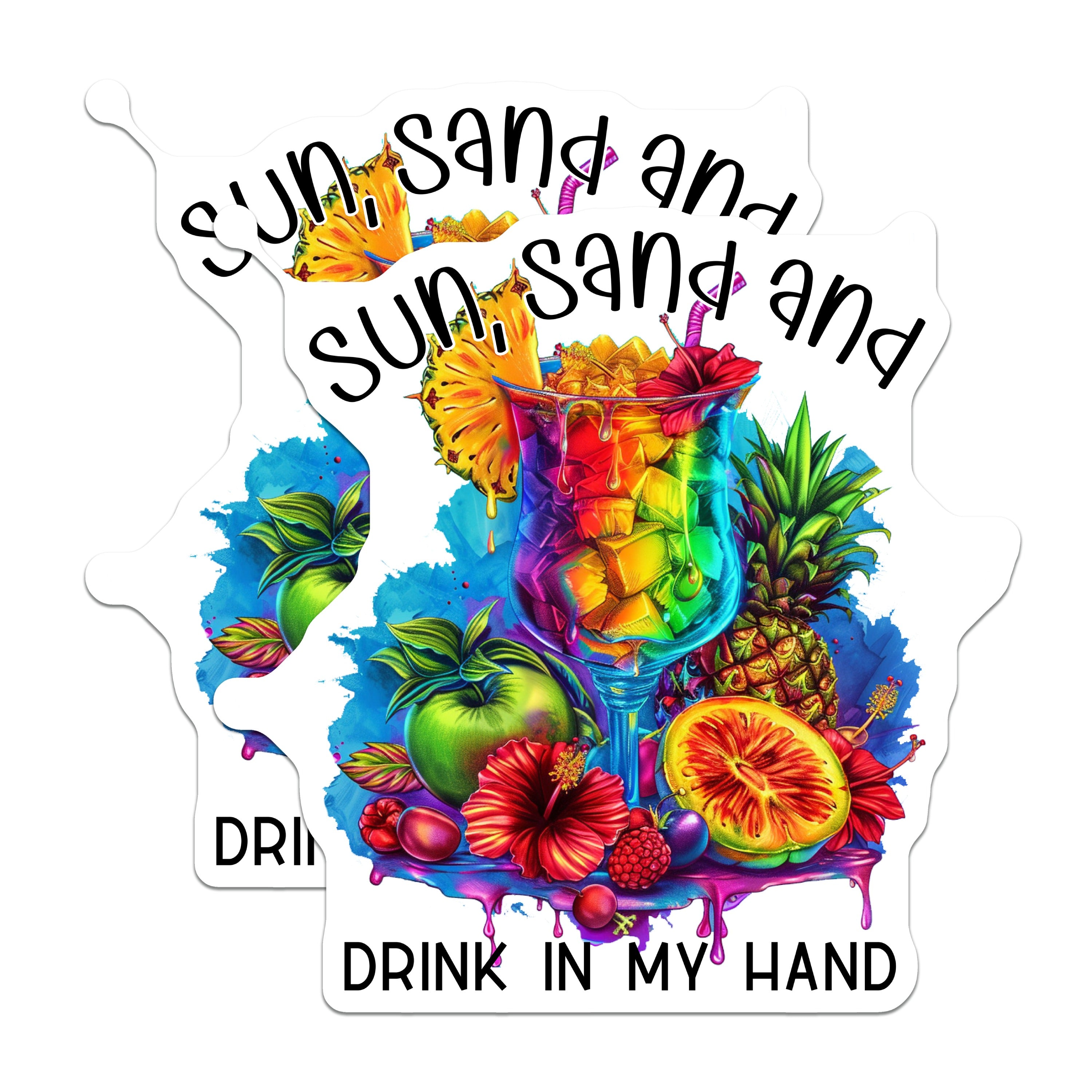 (2 Pack) Sun Sand Drink Magnets - Tropical Summer Vacation - Beach Bar Quote Refrigerator Decor - 5 Inches On Longest Side - Thick Durable Magnet - Made in USA - MAG39819