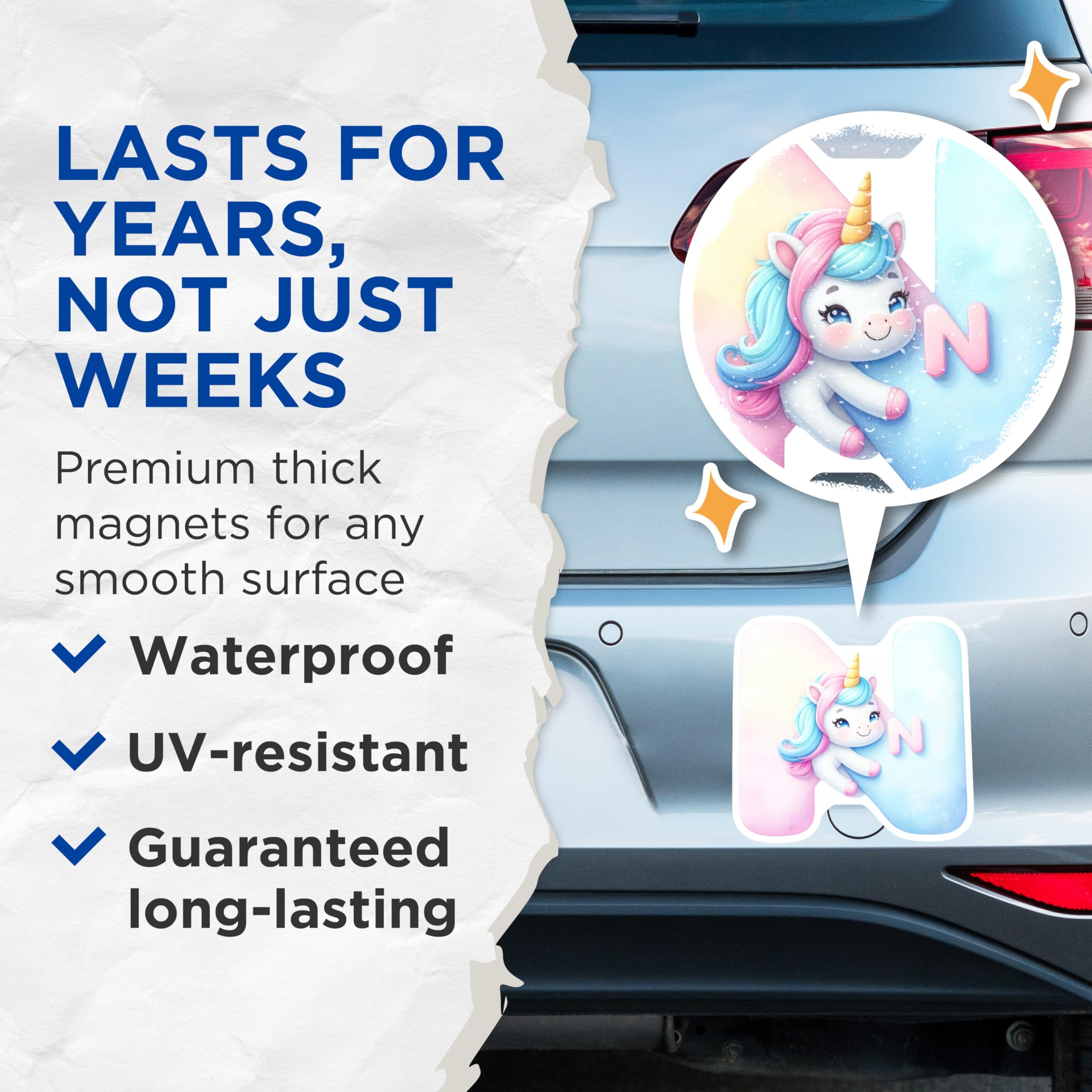 (2 Pack) Unicorn Letter N Magnets - Alphabet Initial - Fridge Decor - 5" On Longest Side - Premium Magnet - for Cars, Refrigerators, Toolboxes, Lockers - Made in USA - MAG15580